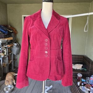 Halogen Burgundy Corduroy Blazer Jacket Size M Tailored Button Front